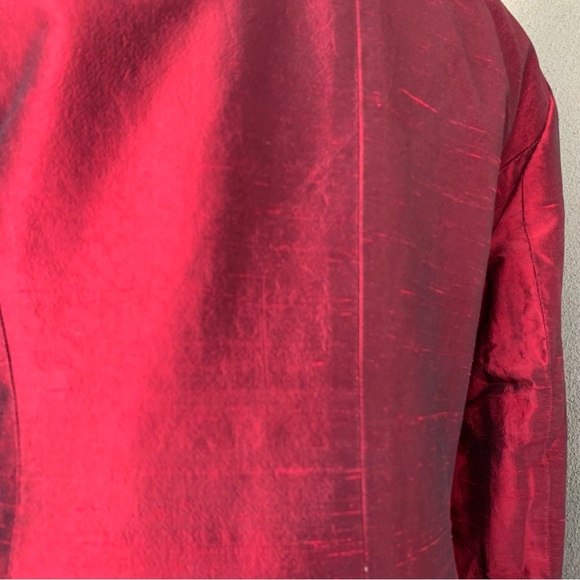“INC” Deep Red Raw Silk Long Jacket size 12 - Picture 9 of 11